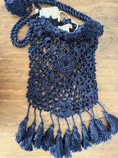 NWT Ulla Johnson Handmade Bag Midnight Navy Pima Cotton Crochet New W Tags $275 picture
