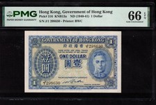 Hong Kong 1940-1941 $1 One dollar banknote J/I 298630 P-316 PMG GEM UNC-66 picture