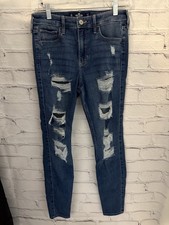 Hollister HIGH RISE SUPER SKINNY Blue Jeans Distressed EUC Junior's 5R picture