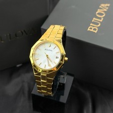 Bulova Ladies Prestige 97M119 White Mother of Pearl Dial Gold-Tone Watch 32mm picture