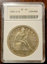 1860 O Seated Liberty Silver Dollar $1 ANACS EF 40 Soap Box picture