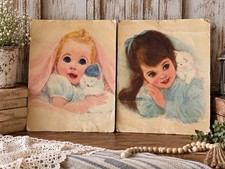 Vintage Igor Pantuhoff Big Eye Girl Print + Baby Doll Print Lot of 2 picture