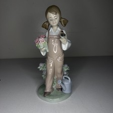 Vintage Lladro 5217 Spring Girl Figurine Bird Flowers Watering Can Spain 7.5” picture