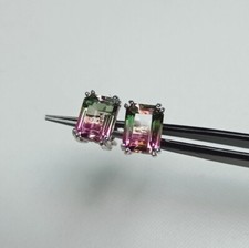 Watermelon Tourmaline Earrings, 925 Sterling Silver Earrings, Tourmaline Stud picture