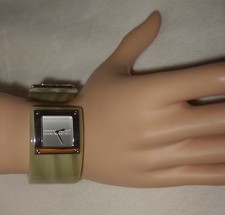 ROBERTO CAVALLI Green Resin Silver Tone Accent Cuff Bracelet Watch NEW picture