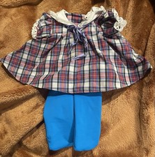 Cabbage Patch Kids Jesmar Plaid Dress W Blue Leggings Doll Clothes Lot 2 picture