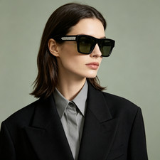 Gucci GG2072SA Black Square Shades Silver Arm Green 52-22-145 picture