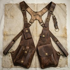 Vintage Leather Shoulder Holster Bag, Steampunk Chest Harness Bag picture