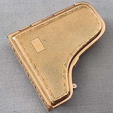 STUNNING VINTAGE  BRASS PYGMALION PIANO POWDER COMPACT picture