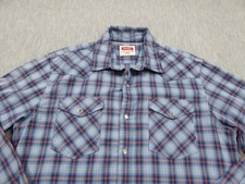 Wrangler Western Pearl Snap Shirt Men Large Blue Rust Plaid Long Sleeve Cowboy picture