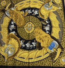 Hermès Carré 90 Casques et Plumets Silk Scarf Gold 1989 picture