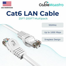 CAT6 Ethernet LAN Network RJ45 Patch Cable 25FT-200FT Multipack LOT, White picture