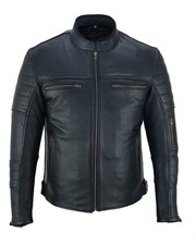 Men's motorbike Riding Cowhide Paded Leather Jecket in black color with 2Pockets picture