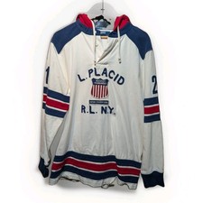 Polo By Ralph Lauren L Placid Hockey Tournament Hoodie Size Mens Large Vintage  picture
