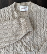 Vintage Lord Jeff Sweater Mens Large Tan Cotton Chunky Fisherman Cable Knit USA picture