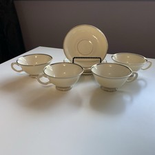 Lenox - Montclair - Footed Cups & Saucers - 4 - Ivory w/ Platinum - B501 picture