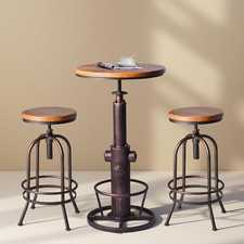 Rustic Vintage 3-Piece Pub Table Set with Adjustable Stools and Swivel Chairs picture