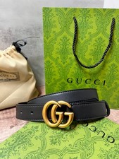 GUCCI BELT BLACK LEATHER 100% AUTHENTIC GOLD BUCKLE M SIZE WOMEN'S CLASSIC ITALY picture