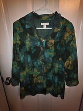 Coldwater Creek XL Floral Button-Up Blouse in Green and Yellow picture