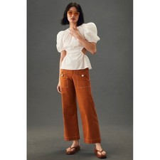 Anthropologie Pilcro Wide Leg Cropped Cargo Pants Brown Contrast Stitch 12P NWT picture