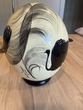 Vintage Carol Smith Egg Art Hand-Painted  Ostrich Egg with Wooden Base picture