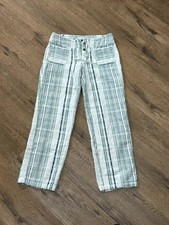 Sundance Catalog Striped Cotton Cropped Pants PXS Petite White Teal picture