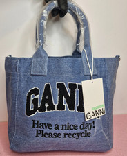 Ganni Canvas Tote Bag Baby Blue New Unused NWT Medium Size with Leather Strap picture