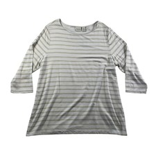 Zenergy by Chicos Priya Neutral Stripe Top Cement White 3/4 Sleeve Size 3 NEW picture
