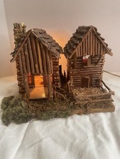 Vintage Primitive Folk Art Log Cabin Solid Wood House Handmade picture