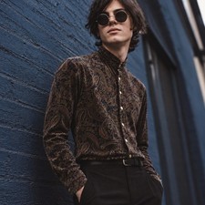 Phix Clothing Men's Paisley Velvet Shirt 60s button up vibe size Large picture