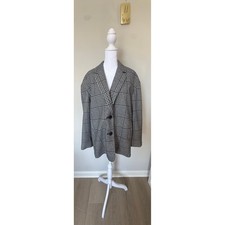Madewell Caldwell Blazer Glen Plaid Wool Blend Black White Check Jacket Large picture