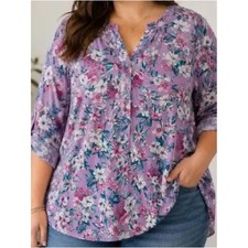 Torrid Harper Size 0 L Purple Floral Button Blouse Shirt Tunic Top Tropical picture