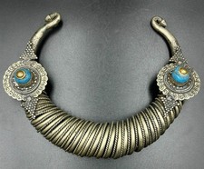 wonderful Antique Silver Spiral Tribal Torque Choker Nuristan Afghanistan picture