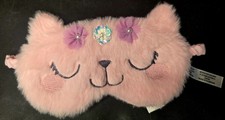 NEW Claire’s Plush Floral Cat Face Beauty Eye Sleep Mask Kitty Purple Pink NWT picture