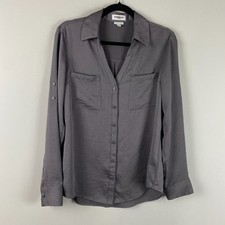 Express Portofino Slim Fit Button Up Shirt Size Medium Solid Gray Roll Tab Slv picture