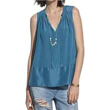 Madewell Shadowbox Blue Teal 100% Silk Sleeveless Blouse Top Sz xs picture