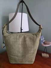 Margot Sienna Large Bucket Olive Croc Embossed Suede Leather Shoulder Bag NWT picture