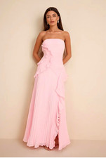 Lulus Brylee Light Pink Pleated Ruffled Maxi Dress Size L NWT picture