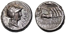 *AET* L. Manlius and L. Cornelius Sulla AR Denarius. VF+/EF-. 82 BC. Quadriga. picture