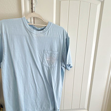 Comfort Colors Men's M Blue Pocket Graphic Boat Tee Crew Neck Short 1717 picture
