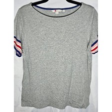 Boden Gray Short Sleeve Ringer Tee Navy Pink Stripe Sleeves Cotton Modal L picture