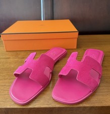 hermès oran H logo pink suede leather slide sandals, women’s 38.5 - worn once picture