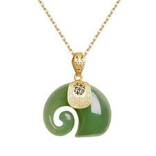 Boutique Natural Stone Hetian Jade Elephant Pendant Necklace Choker Jewelry for picture