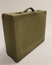 Vintage OD Green Tweed Suitcase with Leather Handle - Used picture