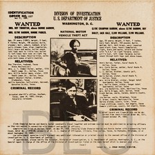 1934 Bonnie & Clyde Wanted Poster 12 x 12