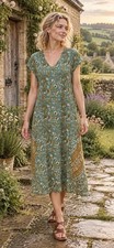 Pure Jill J. Jill Floral Paisley Maxi Dress XL Petite Sage Green V-Neck Rayon picture