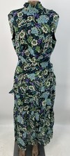 Saloni Womens Midi Dress Black/Green Size 8 Fleur Ruffle Silva Fern Sleeveless picture