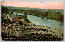 c1910s North Anson Maine Lumber Yard Logging Carrabassett River Postcard picture