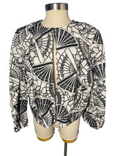 Chicos Black Label  Jacket Size 3 XL White Black Linen Embroidered Fan Lined NWT picture