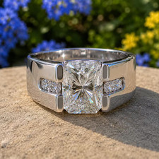 IGI 4.20CT Radiant Cut EF/VS Lab Grown Diamond Men's Wedding Ring White Gold picture